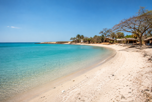 White sandy beach at Eliye Springs on Lake Turkana in Northern Kenya